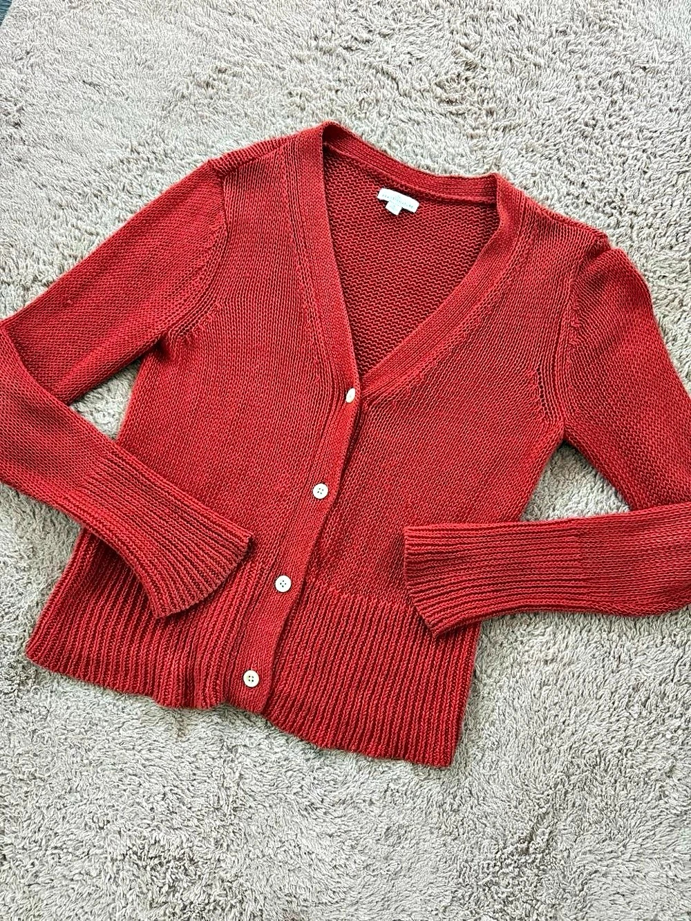 Bean Signature Linen Cardigan in Red Size Small